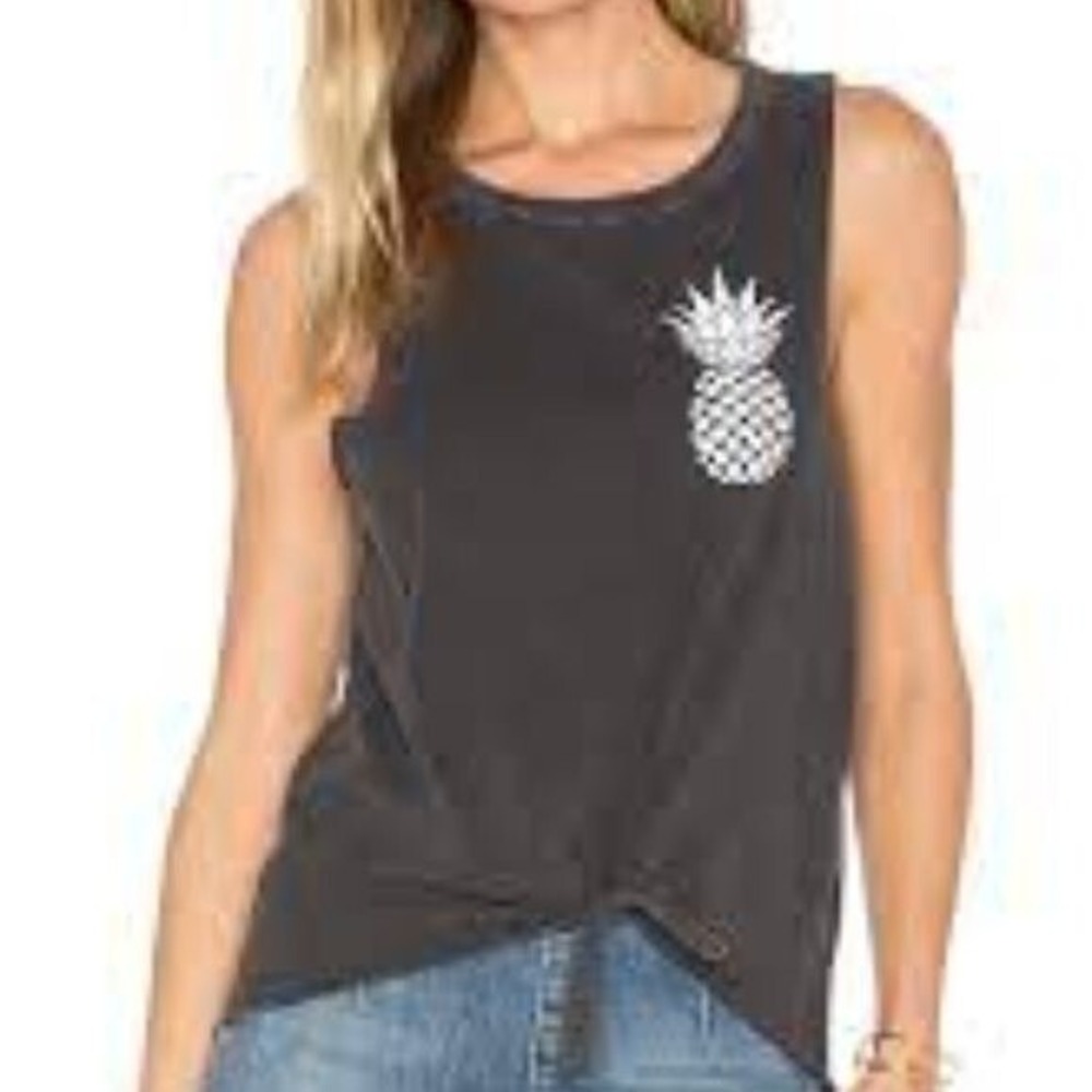 Chaser Pineapple Tie Front Tank Top Size Medium